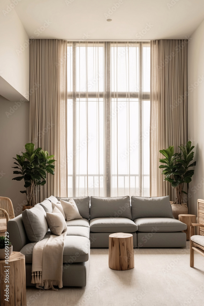 Minimalist, japandi style interior design of modern living room Minimalist, japandi style interior design of modern living room