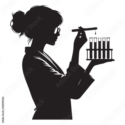 Scientist with test tube Silhouette  vector black color and solid white background