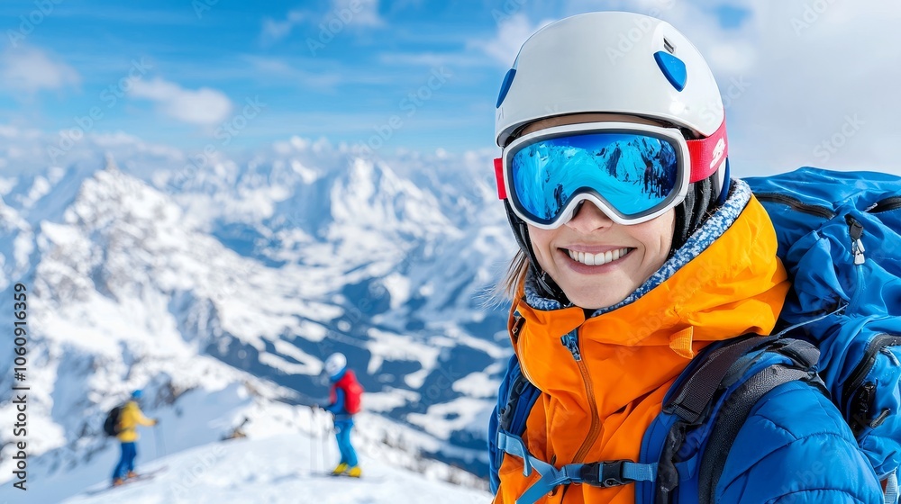 With friends on a winter mountain trek, we enjoyed a joyful daytime hike in the snowy mountains With friends on a winter mountain trek, we enjoyed a joyful daytime hike in the snowy mountains