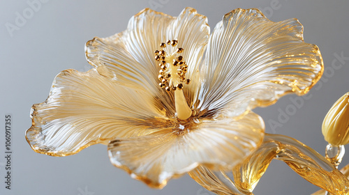 Hibiscus and Camellia made of Ultra-clear glass,gold color