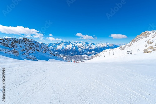 Val Thorens, France - March 10, 2018: Val Thorens is situated in the commune of Saint-Martin-de-Belleville in the Savoie region.