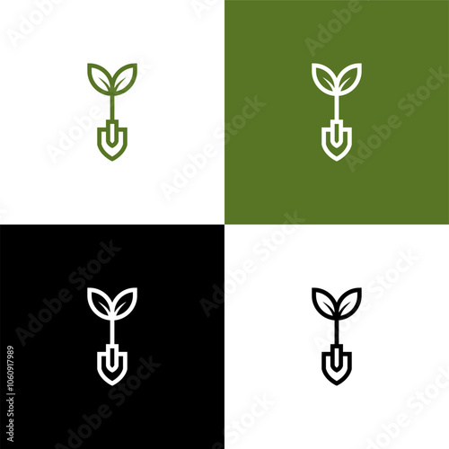 garden shovel leaf plant logo