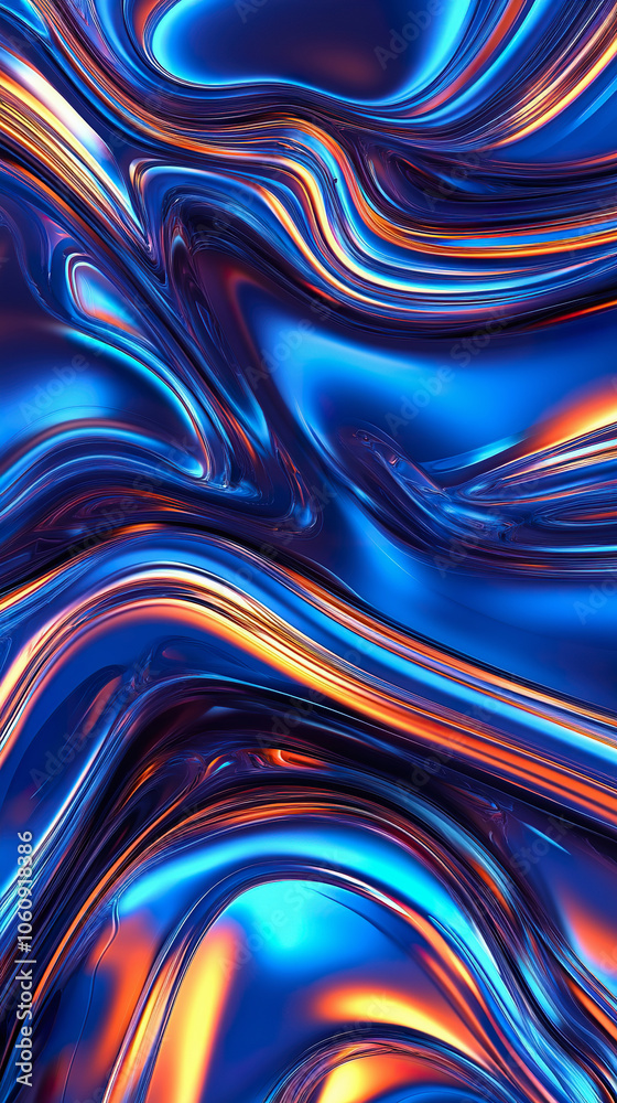 Abstract liquid metal texture with vibrant blue and orange waves Abstract liquid metal texture with vibrant blue and orange waves