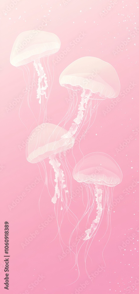 Soothing jellyfish silhouettes gliding through a pastel pink gradient background Soothing jellyfish silhouettes gliding through a pastel pink gradient background