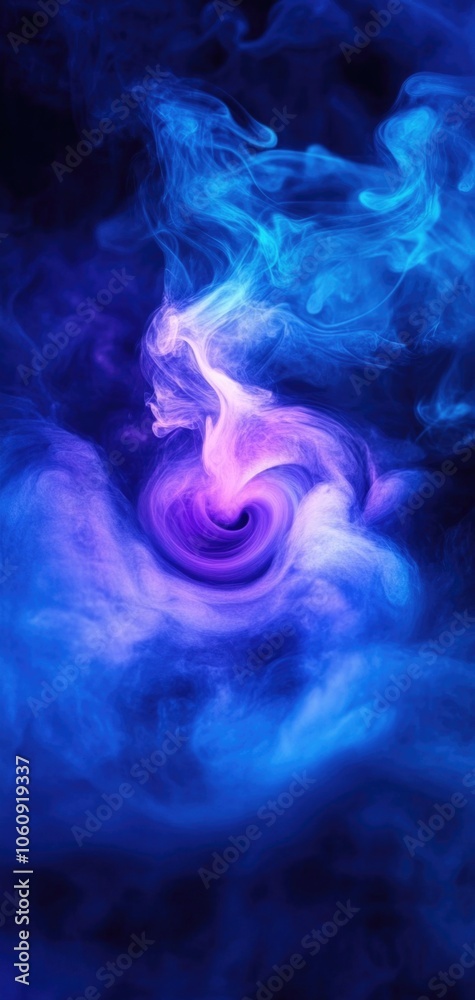 Fototapeta premium Vivid neon blue and purple liquid swirls create an abstract moody backdrop for mobile wallpaper