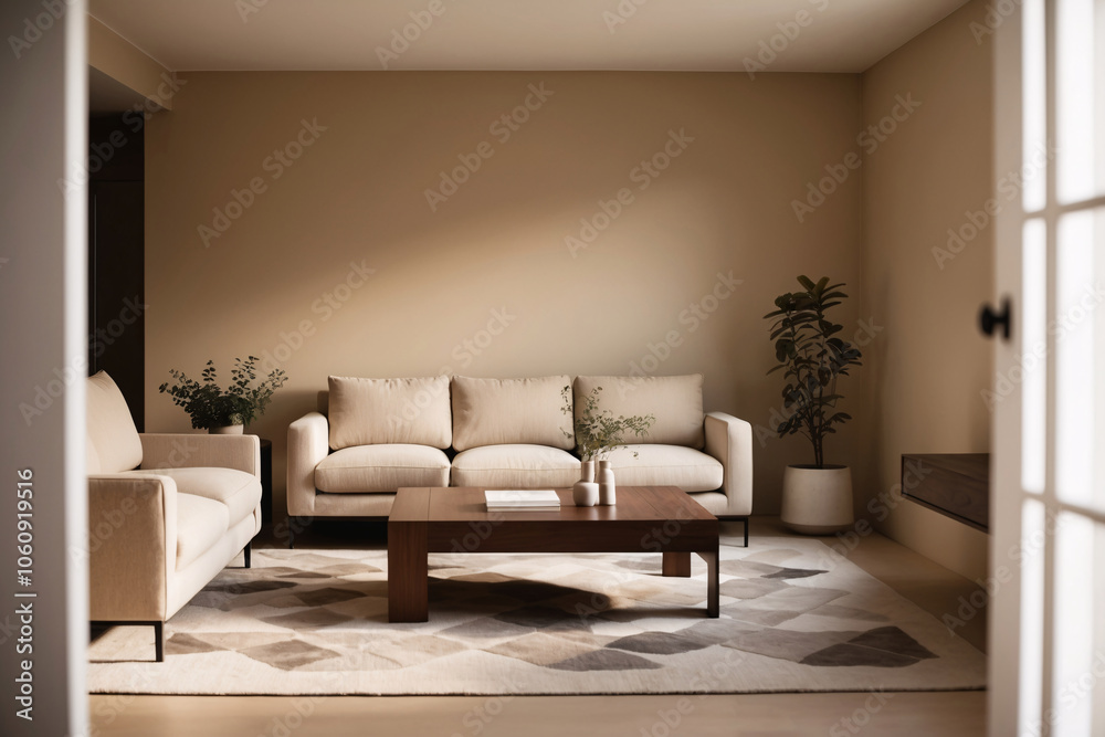 Minimalist, japandi style interior design of modern living room Minimalist, japandi style interior design of modern living room