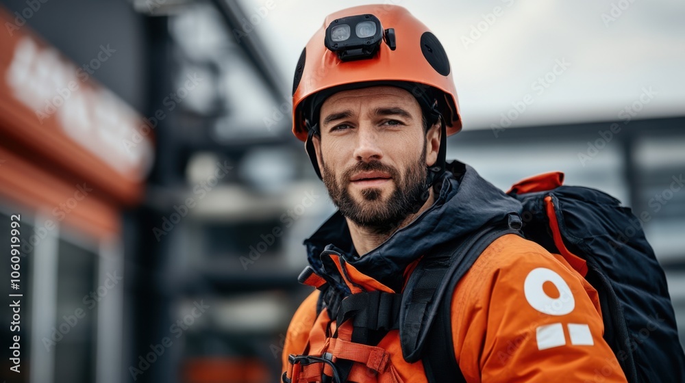 Emergency Rescue Worker in Protective Gear Emergency Rescue Worker in Protective Gear
