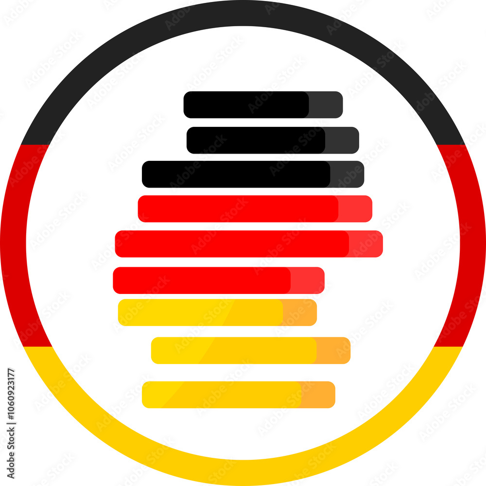colors of Germany as rounded lines, striped design as shape of the german map, stripes style, isolated colors of Germany as rounded lines, striped design as shape of the german map, stripes style, isolated