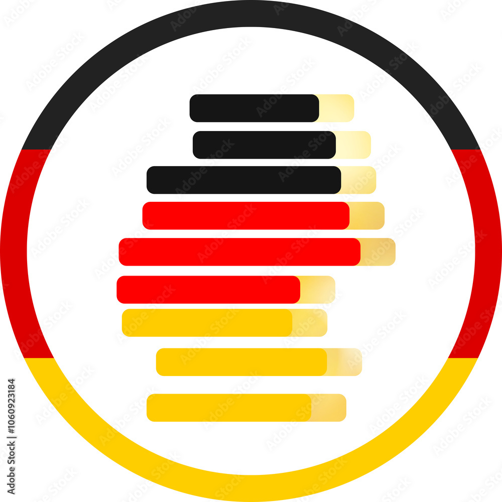 colors of Germany as rounded lines, striped design as shape of the german map, stripes style, isolated colors of Germany as rounded lines, striped design as shape of the german map, stripes style, isolated