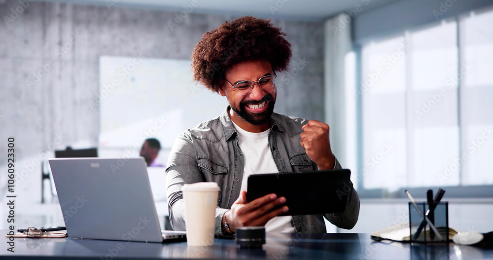 Excited African American Business Man Investor Excited African American Business Man Investor