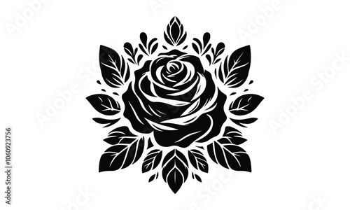 silhouette rose, Roses tattoo. Black roses vector design. Black silhouette of rose, Valentines day silhouette of rose element set. Romantic, rose silhouette vector and white background