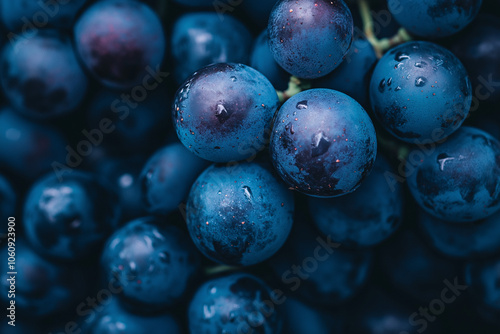 Wallpaper Mural Close up of fresh, ripe purple grapes with water droplets. Concept of healthy eating, fruit, and nature. Torontodigital.ca