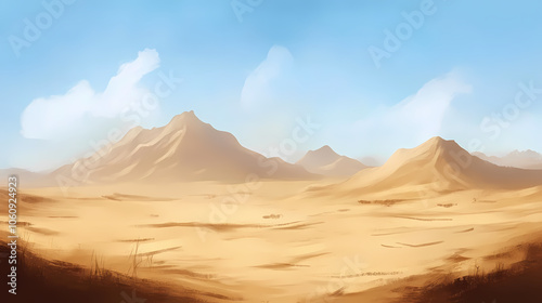 Stunning desert sand dunes landscape photograph. Wind-swept Desert. Illustration