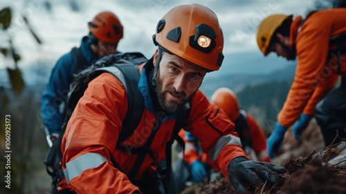 Mountain Rescue Team in Action During Emergency Operation