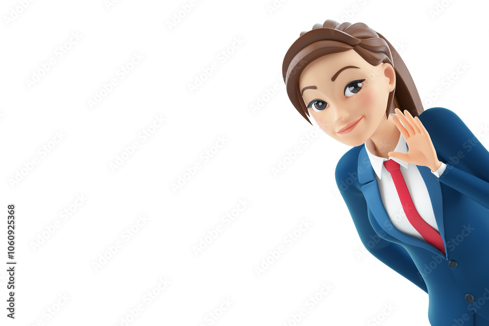 3d portrait cartoon businesswoman saying hello 3d portrait cartoon businesswoman saying hello