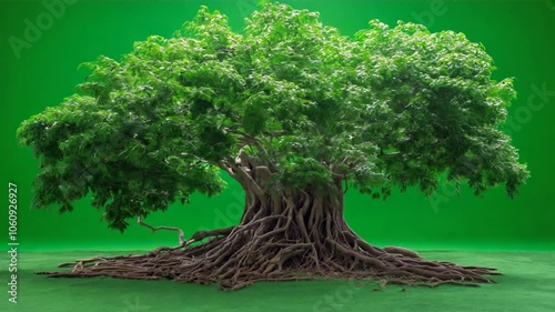 Ancient Banyan Tree on Green Screen 