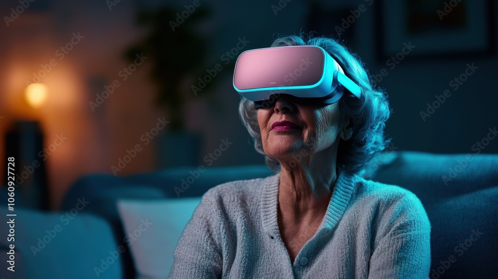 Elderly Woman Using Virtual Reality Technology Elderly Woman Using Virtual Reality Technology
