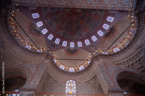 400 Years old Ottoman Mosque interior photos 
İt is written prayer and God names with Arabic letters   photo