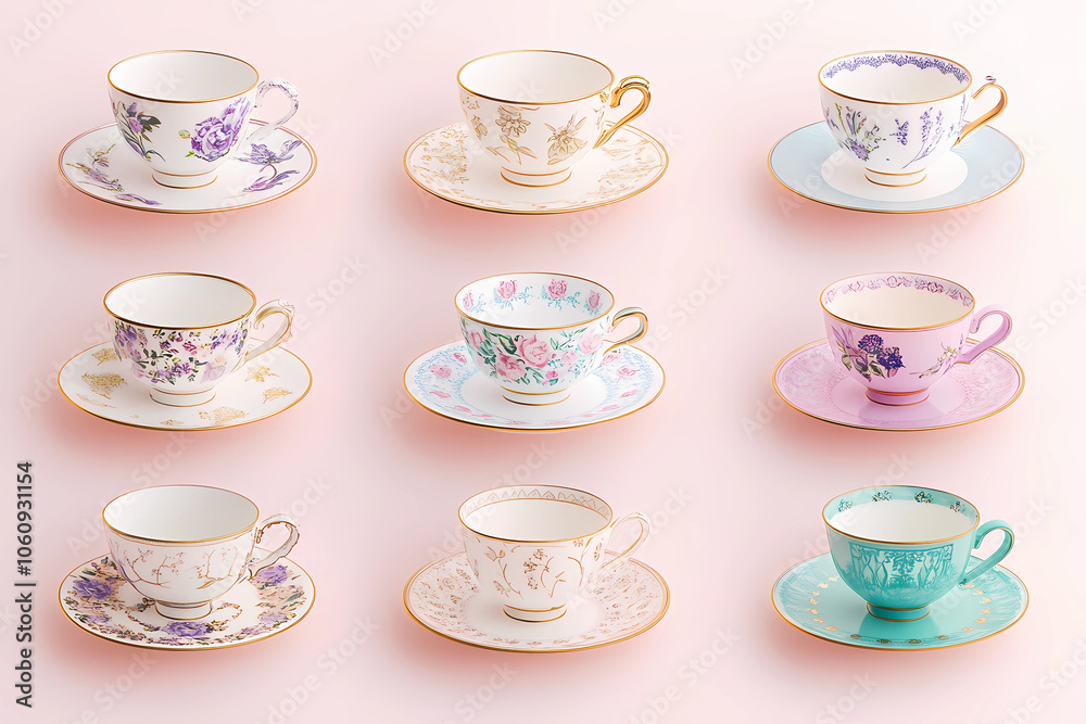 verschiedene Teetassen Variationen in pastellfarbenem Arrangement auf rosa Hintergrund
verschiedene Teetassen Variationen in pastellfarbenem Arrangement auf rosa Hintergrund