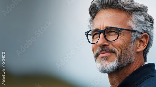 Senior Man Smiling with Glasses and Gray Hair