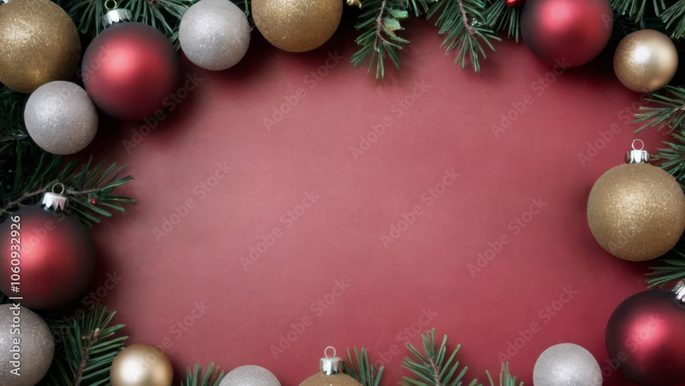 Flat Christmas Baubles Decorated on Table with Copy Space for Holiday Message