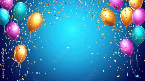 Colorful Celebration with Balloons and Confetti Background