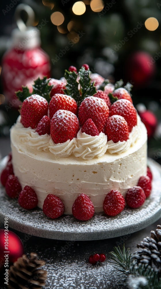 Japanese Christmas cake, decorated with whipped cream and fresh strawberries, bright and vibrant colors, modern Japanese Christmas vibe Japanese Christmas cake, decorated with whipped cream and fresh strawberries, bright and vibrant colors, modern Japanese Christmas vibe