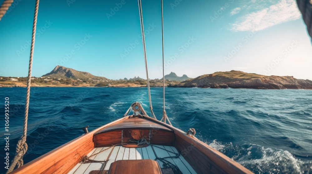 Boat on the water, with a clear sky and some clouds in the background. Boat on the water, with a clear sky and some clouds in the background.