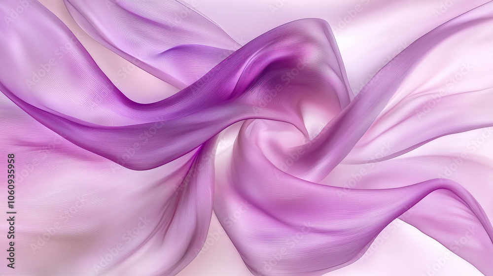 Fototapeta premium Delicate purple fabric draped in soft, swirling folds..