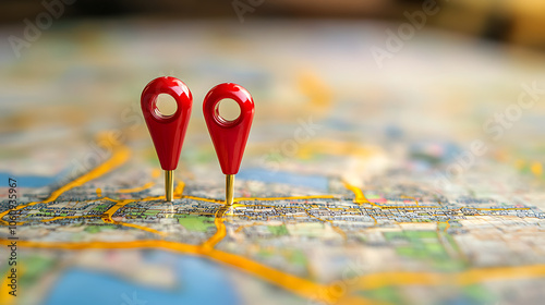 Digital hand set location on map with two pins, AI technology in GPs, innovation delivery, map location, future transport logistic, route path concept, GPs point, New office location, change address