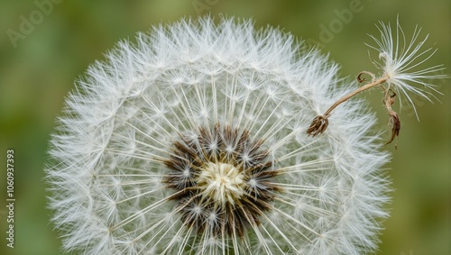 Close up of dandelion puff center with seeds ready to scatter in the wind photo