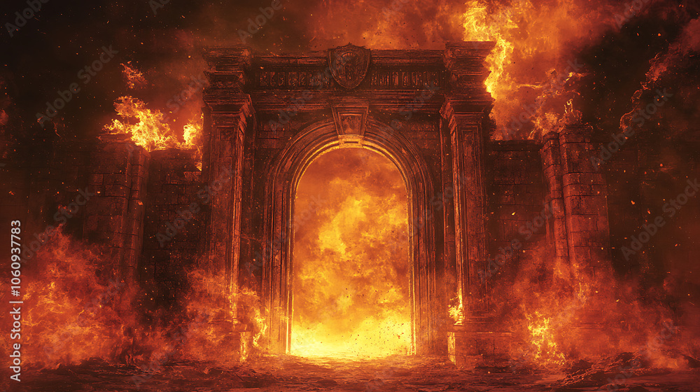 Fototapeta premium Fiery illustration of hell's gates