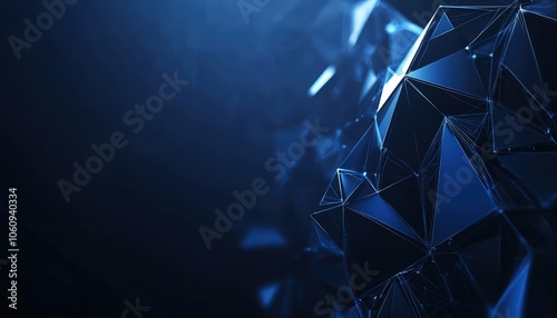 Futuristic polygonal tech shapes on a dark blue background