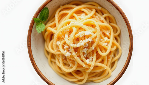 Homemade Raw Dry Gemelli Pasta in a Bowl, top view isolated with white shades, png