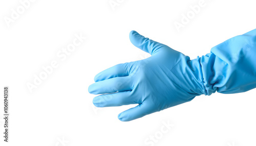 Blue chemical protective gloves isolated with white shades, png