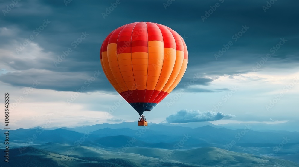 Fototapeta premium Vintage Hot Air Balloon Over Scenic Landscape