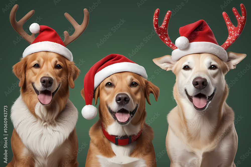 three dogs in santa claus hats three dogs in santa claus hats