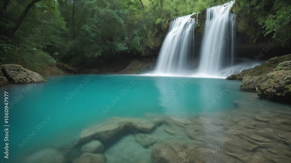 Waterfalls cascading into a hidden turquoise pool Waterfalls cascading into a hidden turquoise pool