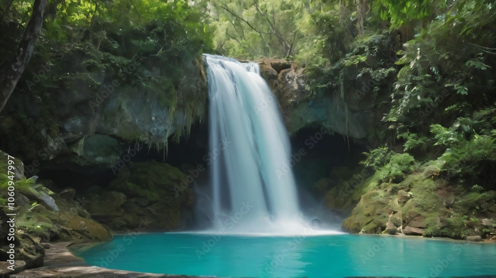 Fototapeta premium Waterfalls cascading into a hidden turquoise pool