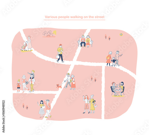 道を歩いているさまざまな人々