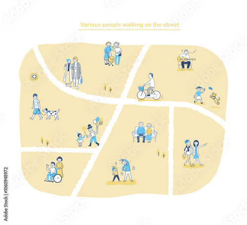 道を歩いているさまざまな人々
