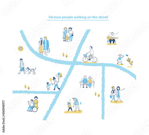 道を歩いているさまざまな人々
