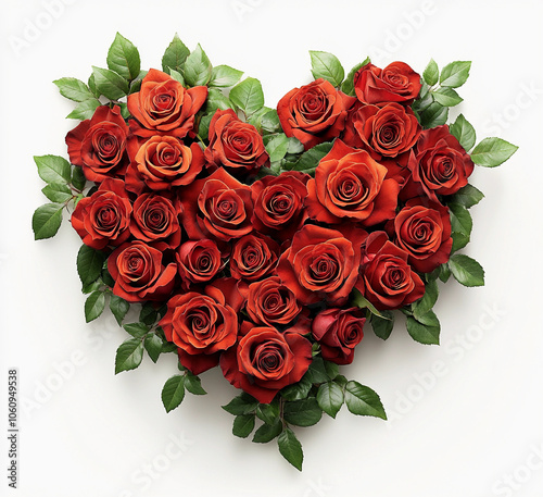 Flower isolated on white: Beautiful flowers Rose In Love Shape on White Background, Blossom, Flower rose