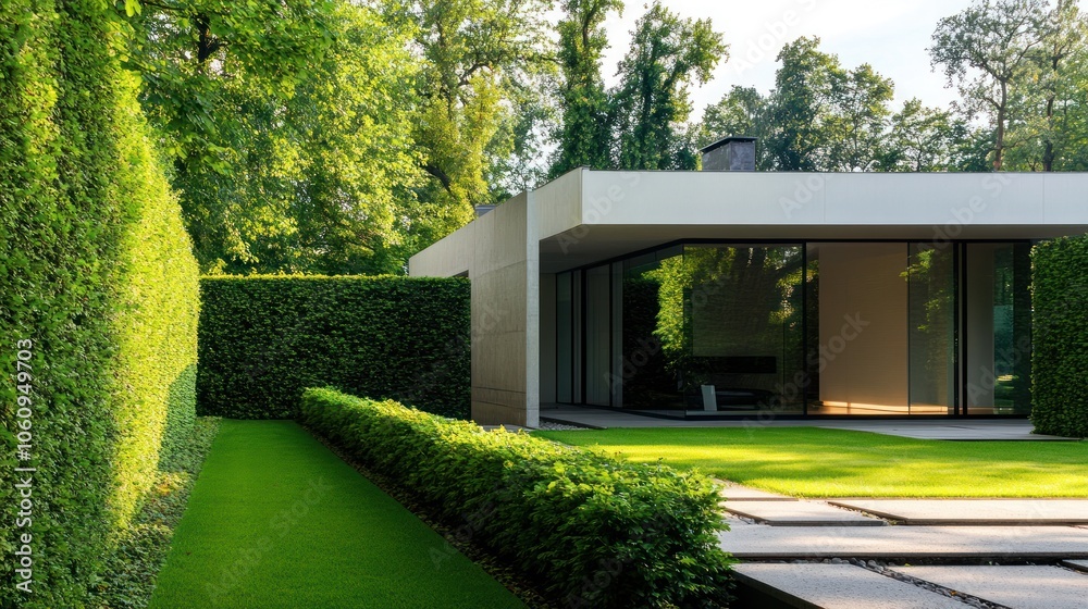 Fototapeta premium Modern House with Green Hedges