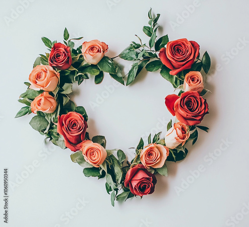Flower isolated on white: Beautiful flowers Rose In Love Shape on White Background, Blossom, Flower rose