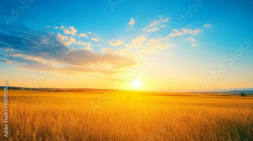 Golden Sunset Over a Field of Wheat