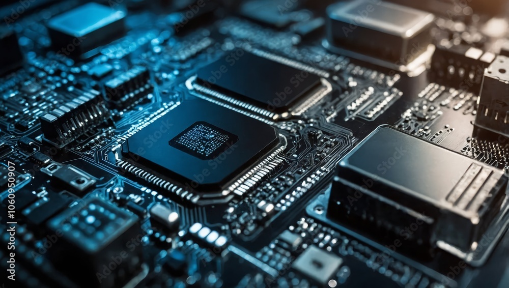 IT. Information technology concept. Motherboard integrated circuit and tech icons illustrtion. Futuristic bakground IT. Information technology concept. Motherboard integrated circuit and tech icons illustrtion. Futuristic bakground
