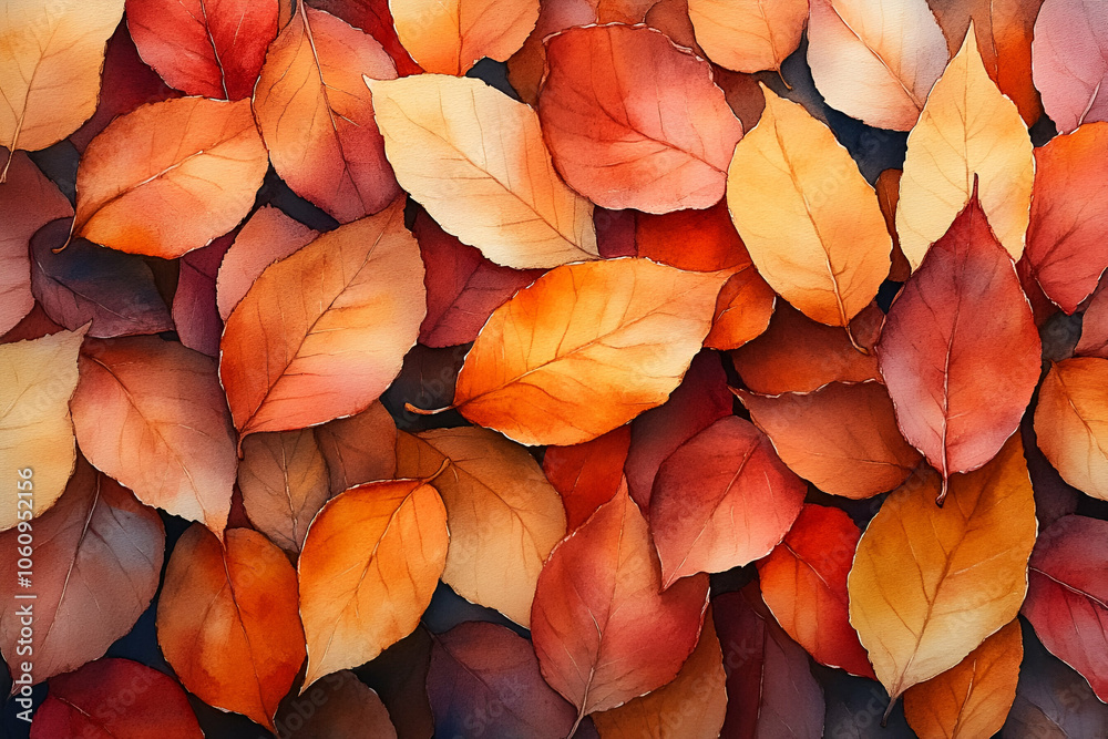 A vibrant collection of autumn leaves in shades of orange and yellow, creating a natural, textured background.