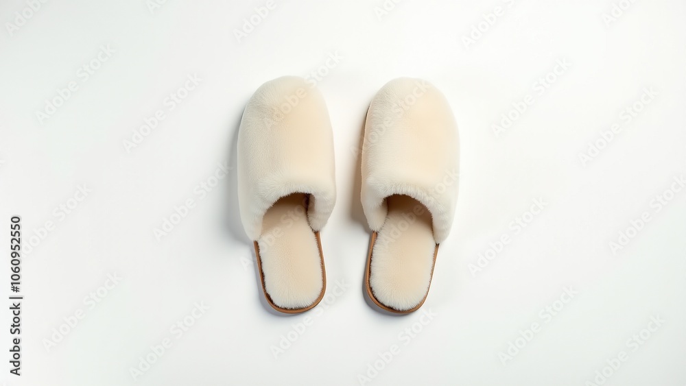 Cozy cream-colored slippers made of soft fleece material, perfect for relaxation and warmth on cool days. Everyday things that bring comfort at home. Cozy cream-colored slippers made of soft fleece material, perfect for relaxation and warmth on cool days. Everyday things that bring comfort at home.