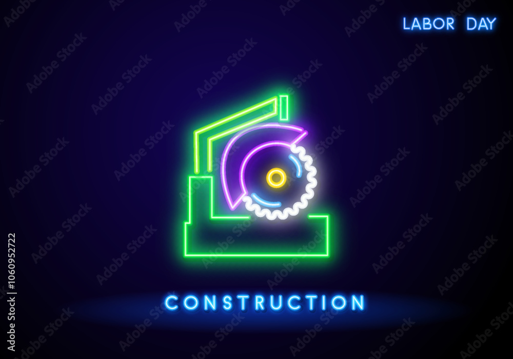 circular saw tool neon light sign vector. circular saw tool illustration circular saw tool neon light sign vector. circular saw tool illustration